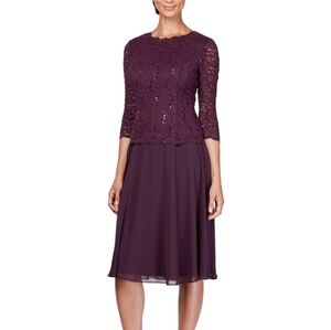 Alex Evenings Deep Purple Midi Skirt